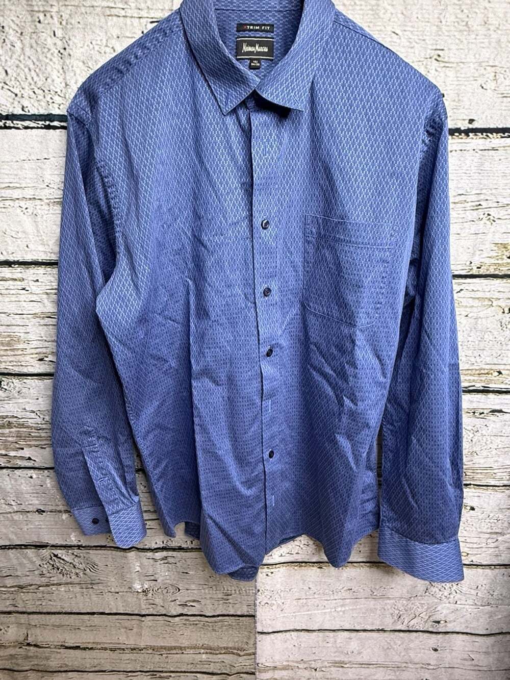 Neiman Marcus Xtrim Fit Blue Geometric Pattern Button Shirt